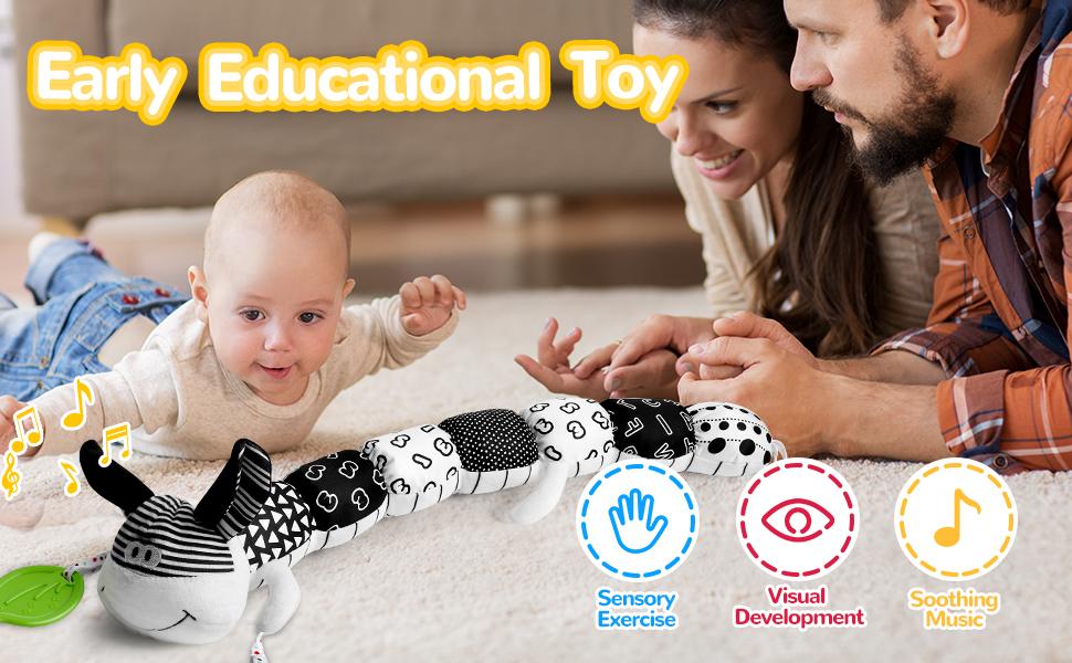 Dearlomum Newborn Baby Girl Gift Toys Infant Tummy Time Musical Stuffed Animal with Crinkle Rattle Textures Blue Crocodile Interactive Duck Shaped