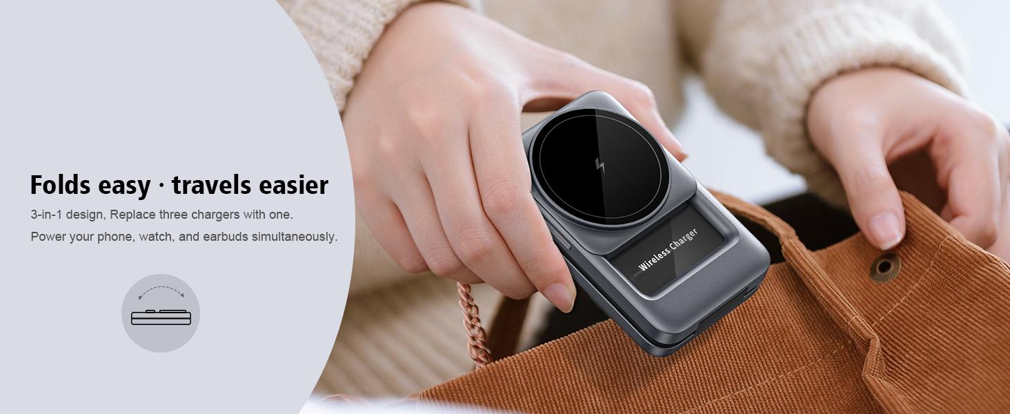 3 in 1 Magnetic Wireless Charging Station Mag-safe Charger Stand Magnetic Charger Dock 15W for iPhone 16 15 14 13 12 Series, For iwatch 3- 10 SE/Ultra, For Air  2-4 Pro, Space-saving, Exquisite Gift