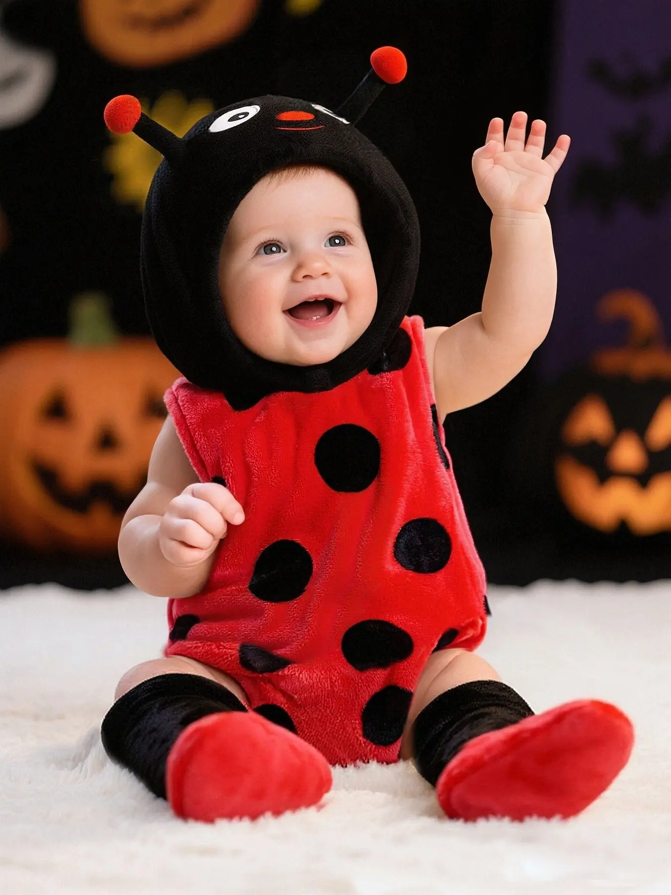 Seven-Spot Ladybug Baby Three-Piece Set, Sleeveless Spot Onesie, Ladybug Antenna Hat, Foot Cover, Baby Photo Costume, Toddler Costume, Halloween