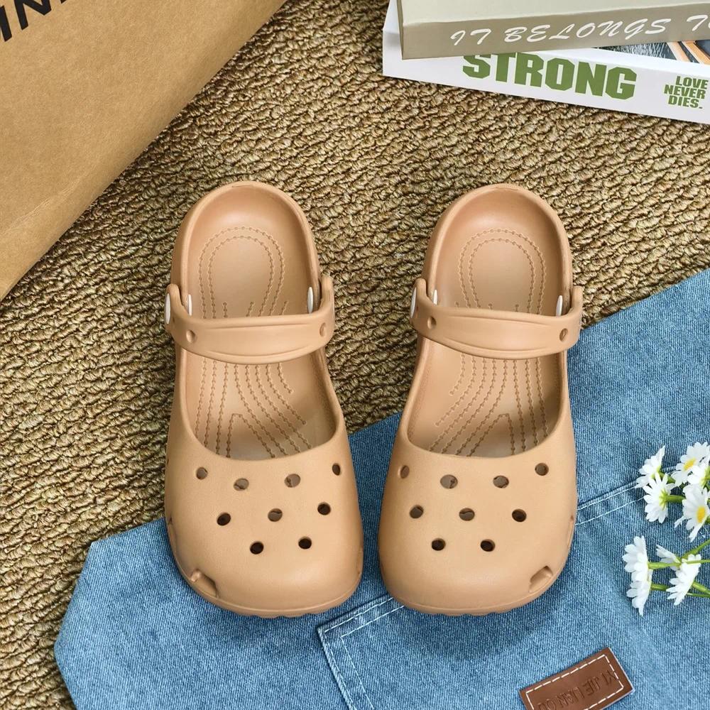 Retro EVA Outer Wear Mary Jane Slippers Shoes Summer New Women's Cute Ballet Hole Shoes Anti Slip Outdoor Beach Sandals