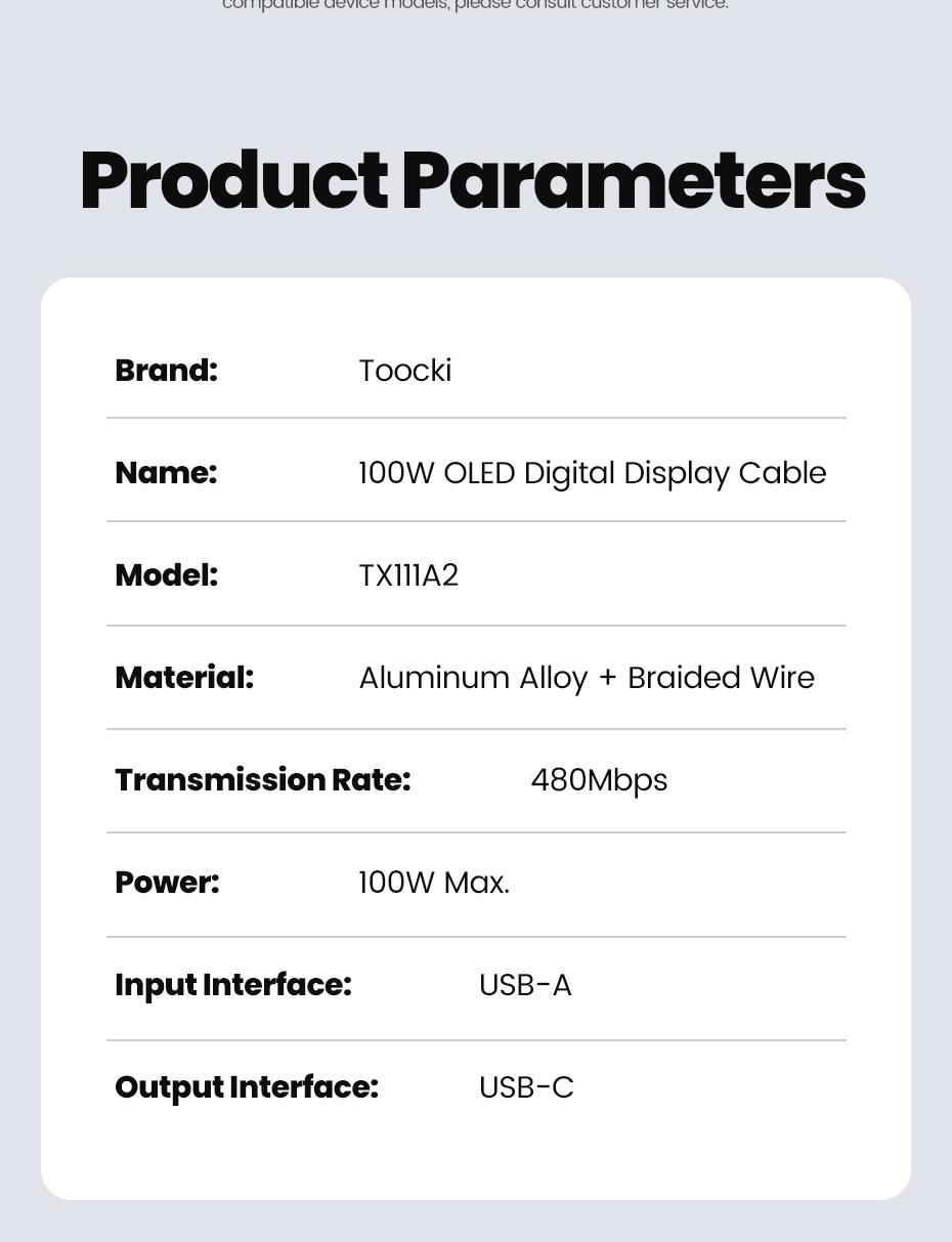 Toocki 100W USB Type C Cable 6A Super Fast Charging Cable for iPhone 17 16 15 Pro Max Samsung Huawei Xiaomi with OLED Digital Displaying USB-C Data Cable Wires
