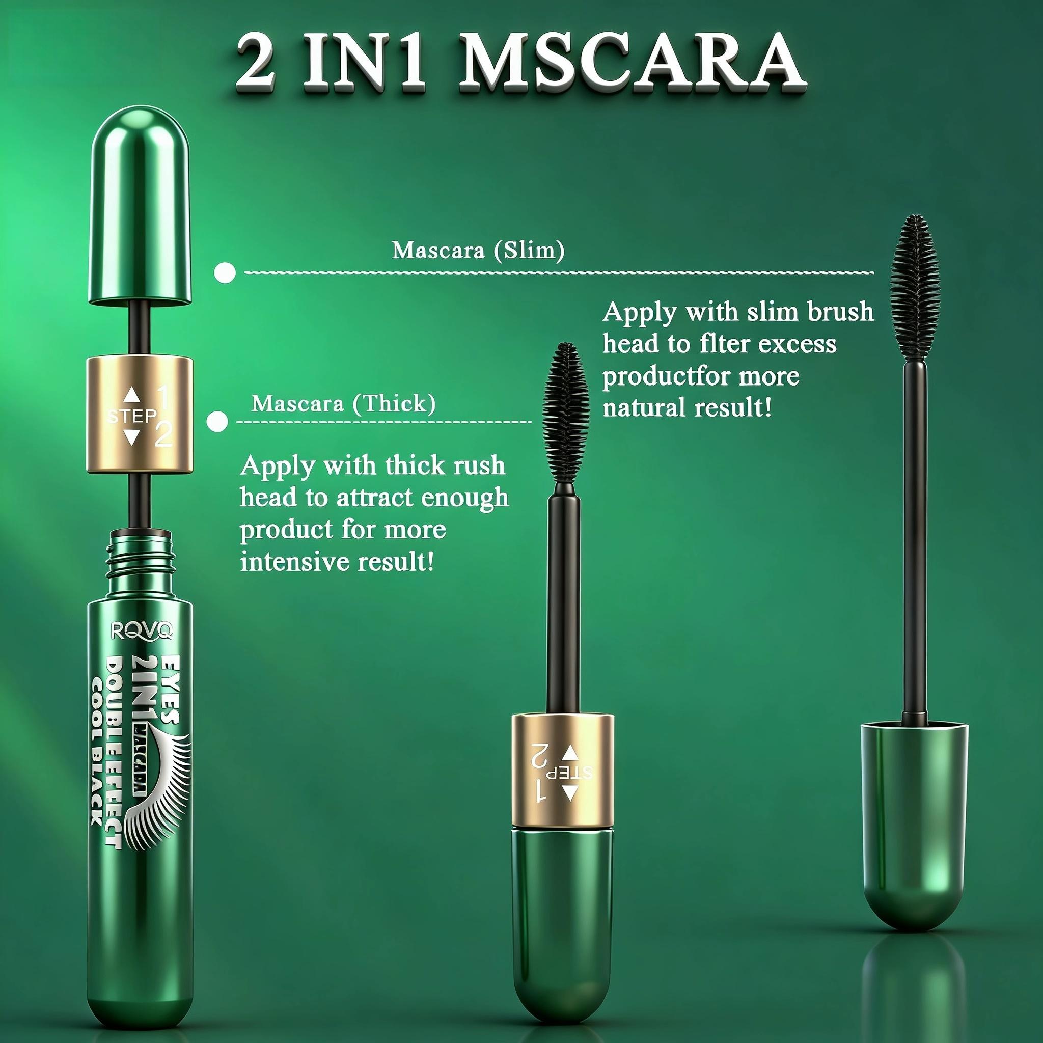 2-in-1 waterproof mascara, anti-smudging, non-greasy, long-lasting, curling mascara, Eyelashes Mascara, Smudge Proof Mascara