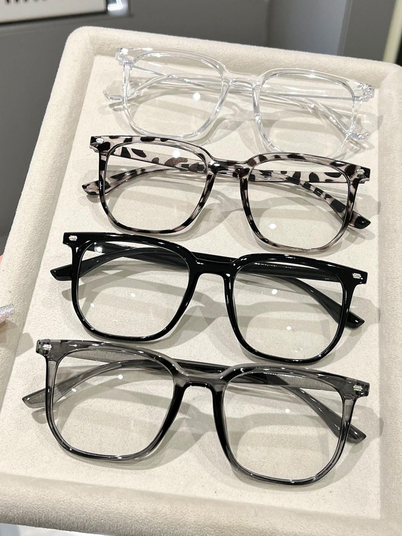 Classic Simple Casual Women's Flat Glasses, Suitable for Office, Reading, Gaming, Leopard Pattern, Plastic Frame, All Seasons