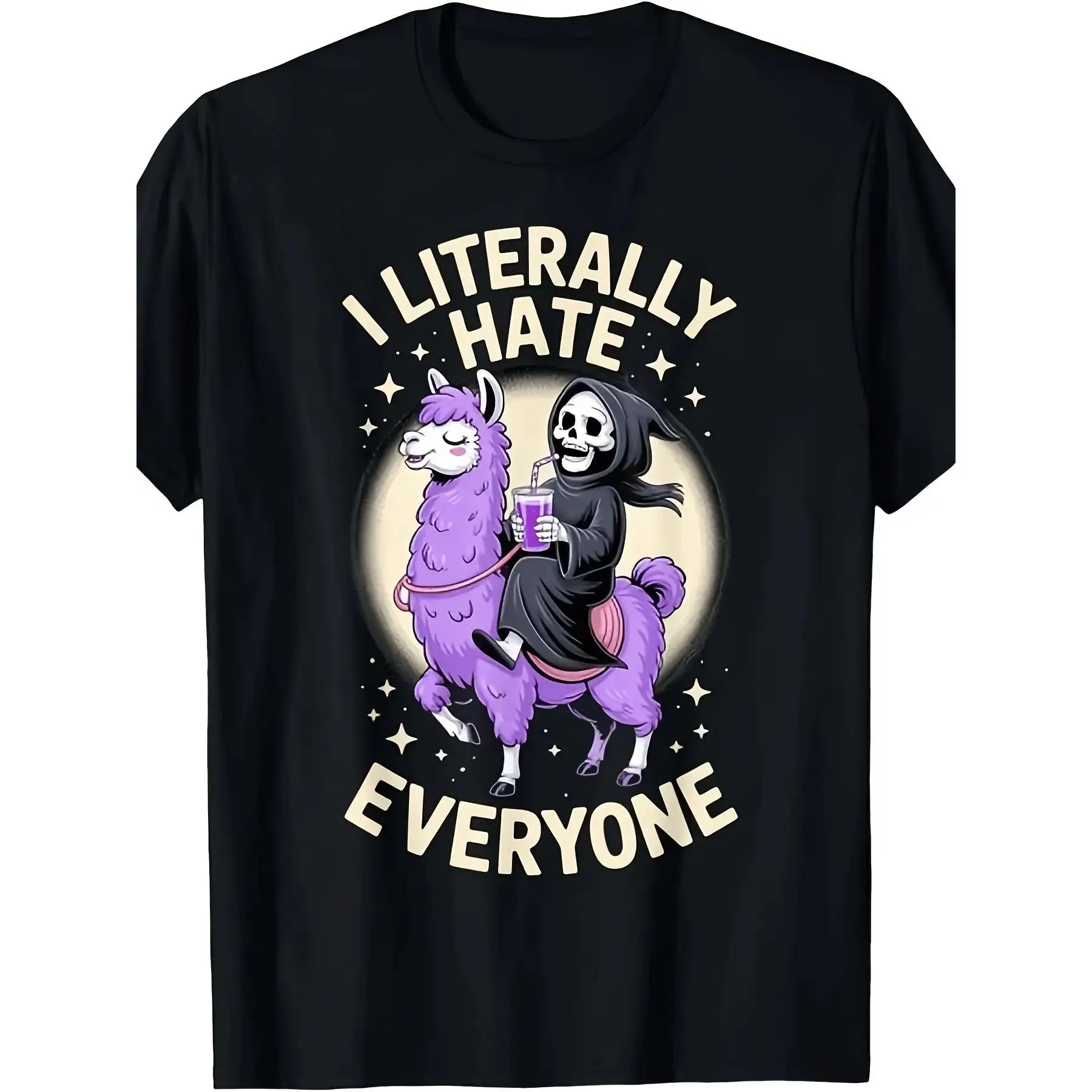 Funny Grim Reaper Llama Introvert Tshirt Comfortab unisex soft cotton short sleeve t shirt, vintage graphic casual tee for men women teens, perfect birthday holiday gift for camping travel gym daily street  wear