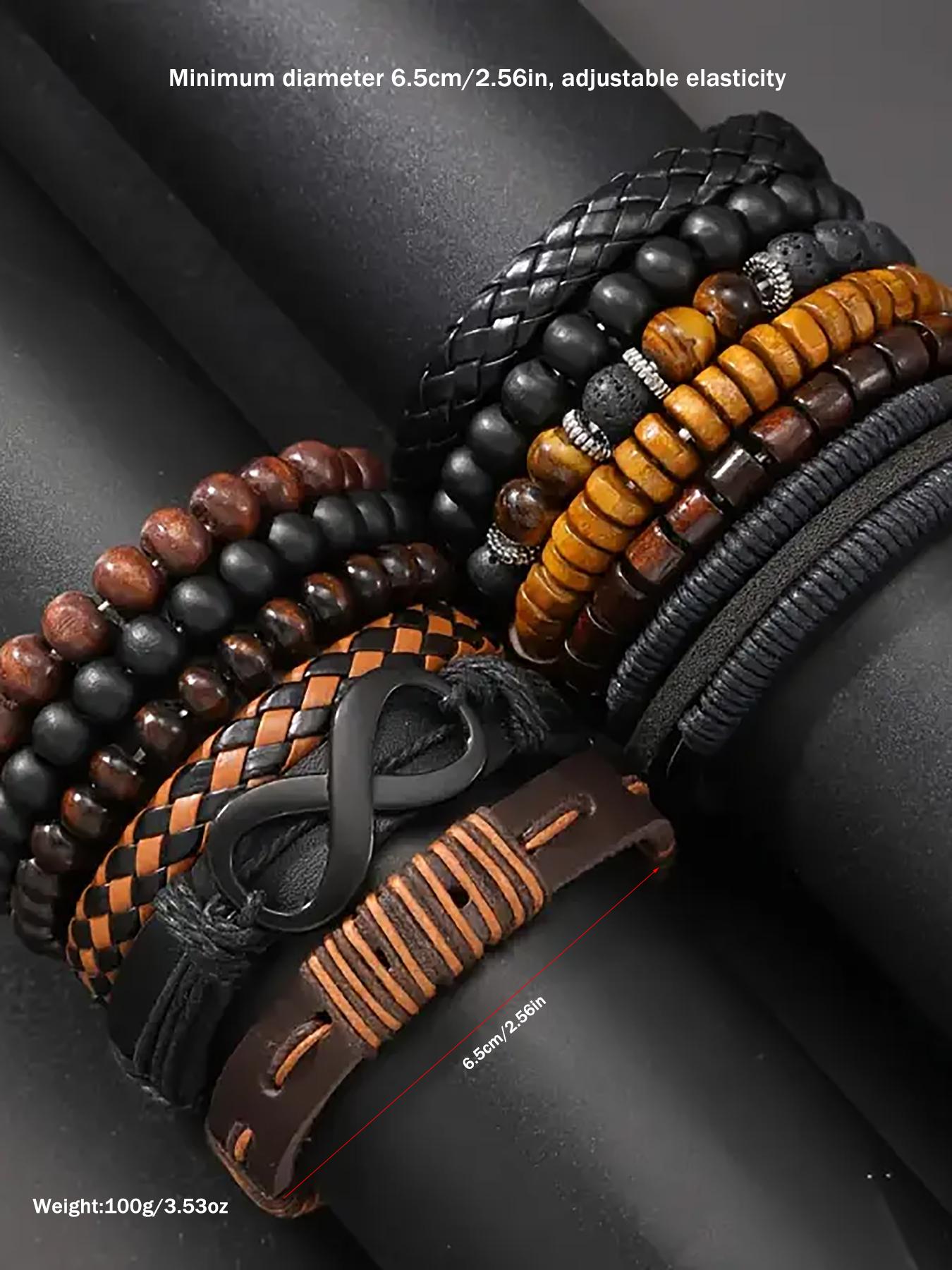 Men's Fashion Beaded & Braided Link Bracelet (12pcs), Fashion Jewelry for Party, Everyday Accessories, Trendy All-match & Exquisite Jewelry for Birthday Gift