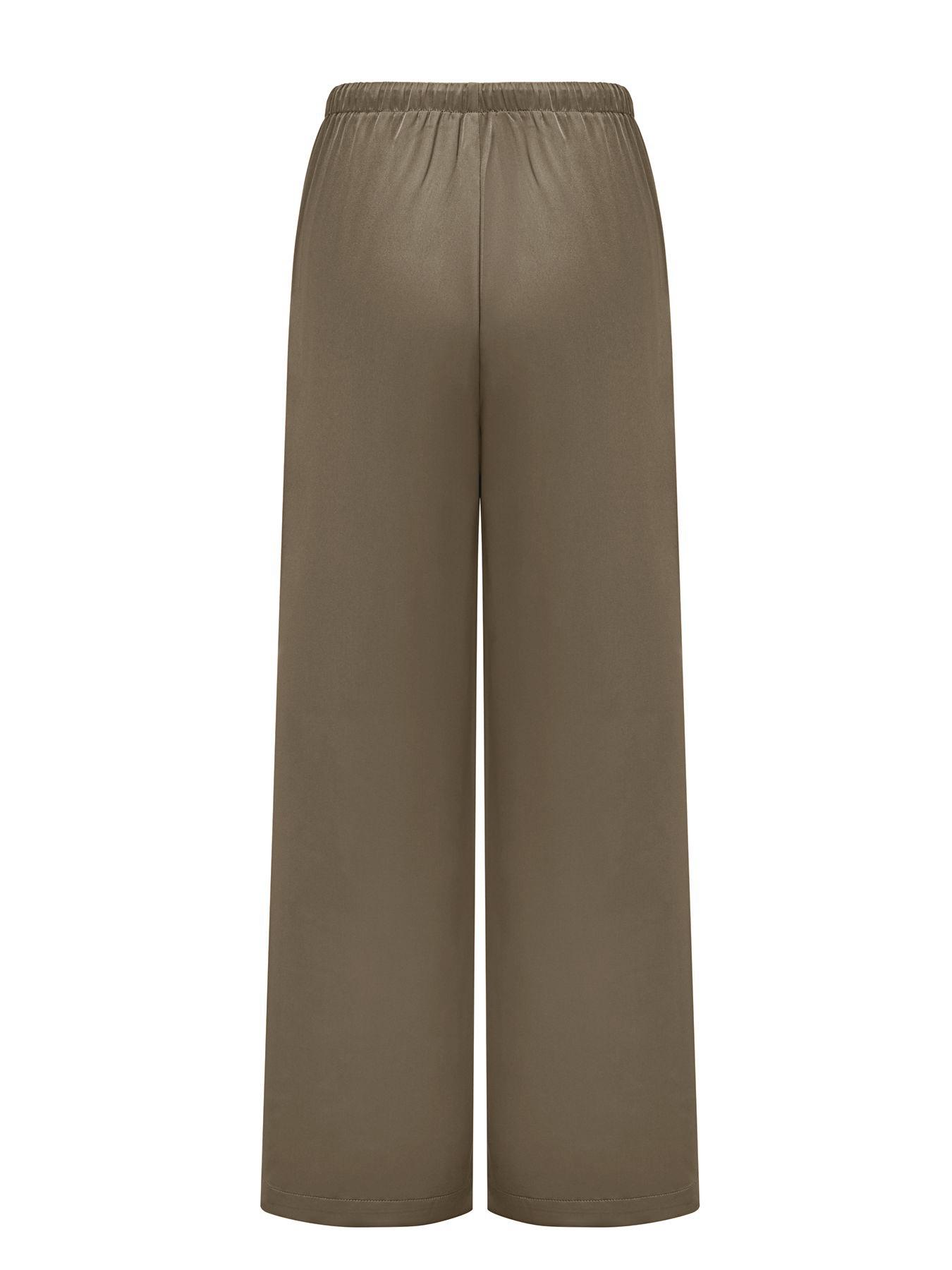 Women's Satin Casual Long Pants, Elastic Waist with Side Pockets, Wide Leg, Fashionable and Versatile, Perfect for Daily Wear, Travel, Vacation