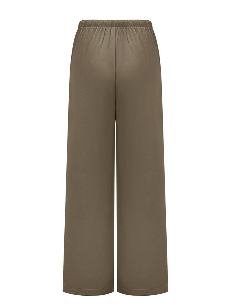 Women's Satin Casual Long Pants, Elastic Waist with Side Pockets, Wide Leg, Fashionable and Versatile, Perfect for Daily Wear, Travel, Vacation