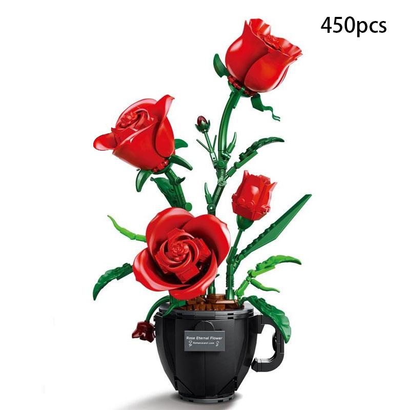 450-piece Coffee Cup Rose Building Block Set, Flower Bricks, Exquisite Rose Flower Pot, Creative Coffee Cup Design, Durable and Innovative Ideal Gift for Christmas, Halloween, and Valentine's Day, Perfect for Home Decor and Floral Arrangements
