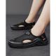 Men's Solid Color Mesh Breathable Closed-Toe Sandals, Hand-Stitched Soft Sole Water Shoes, Slip-On Casual Outdoor Beach Shoes