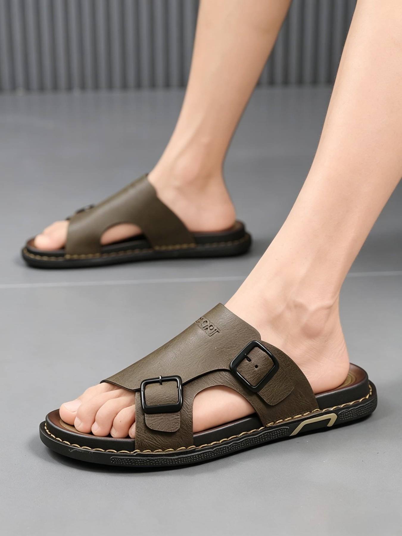 1 Pair Men's Non-Slip Summer Sandals, Skin-Friendly Leather Upper Without Stuffiness, Soft Cushioned Footbed for Shock Absorption Without Chafing, Wear-Resistant Outsole for All-Day Comfort