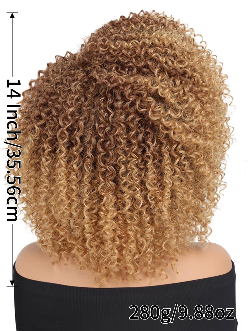 Kinky Curly Wigs Side Part 14 Inch Afro Curly Wig for Black Women Ombre Blonde Brown Twist Out African American Synthetic Material Wigs
