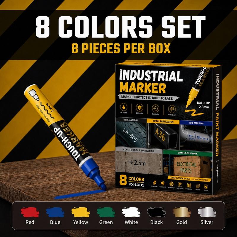 8/12 Colors Industrial Paint Markers, Thick Chisel Tip Permanent Paint Pens, Smooth Ink Flow Waterproof Markers for Metal, Steel, Concrete, Plastic, Wood, Construction Site, Warehouse and Workshop
