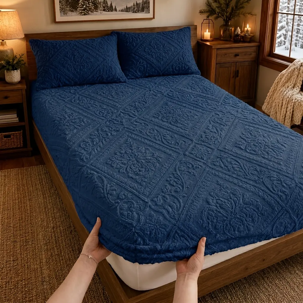 1 Matching Fleece Fitted Sheet, Luxurious, Ultra-soft and Comfortable Flannel-bottom Bedsheets With a Plush Tucked 12-inch Deep Pocket for Warmth, Perfect for Fall, Winter, and Spring. Pillowcase Not Included. Securely Covers Mattress.blue/red blanket