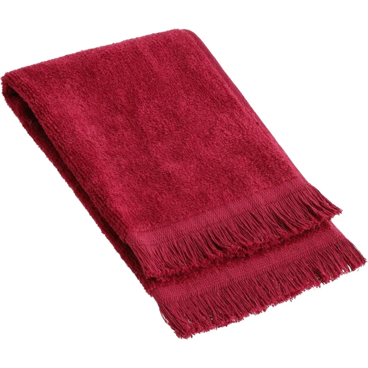 Fringed Reversible Fingertip Hand Towel 11" W x 18" L Terry Cotton Washcloth Set for Face and Bathroom 3 Pack Maroon