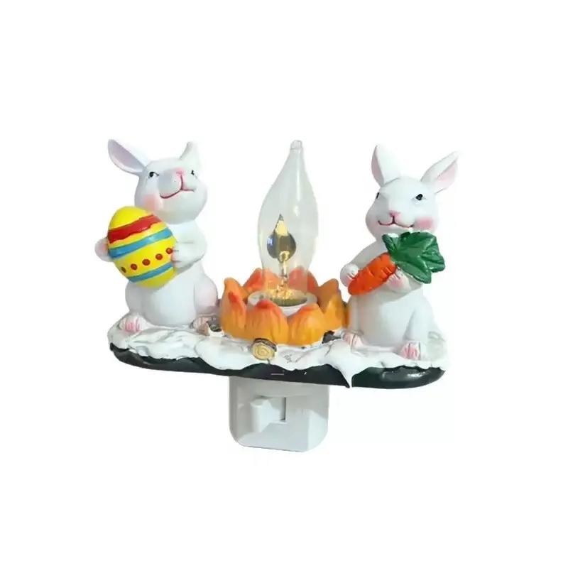 Rabbit Night Light, LED Bunny Campfire Decorative Lamp, Resin Ambient Easter Lights, Bedside, Holiday Night Lighting, Home Décor