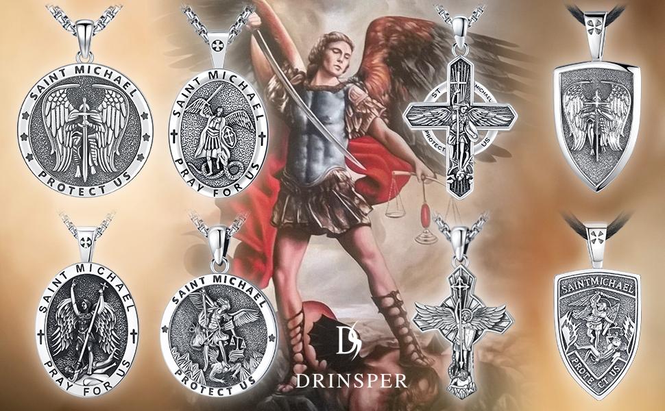 DRINSPER St Joseph Necklace 925 Sterling Silver Pendant Saint Joseph the Foster Father of Jesus Christ Patron Saint of Carpenter and Family Daily Wear Silver Jewelry Religious Protection Amulet Gift for Men
