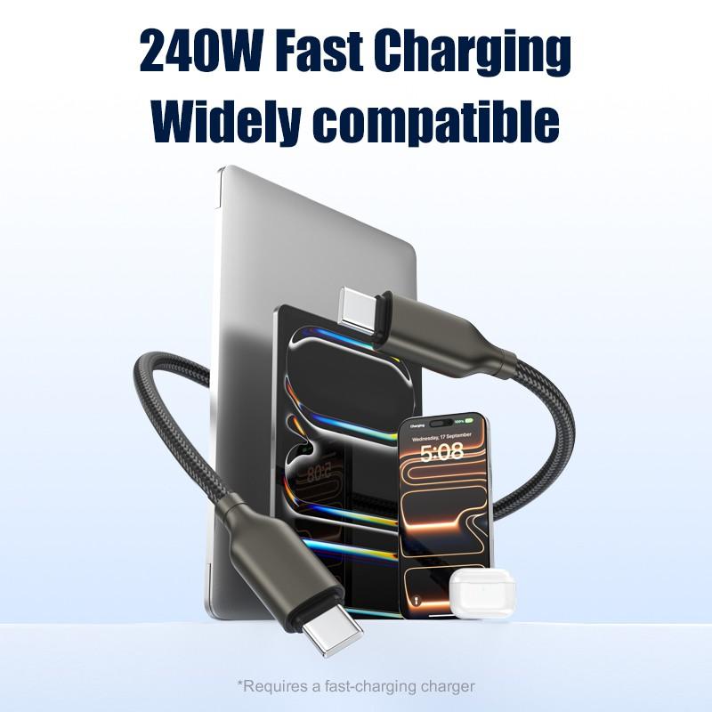 240w Super Fast Charging Cable, Type-C to Type-C, Data Transfer, Car Charger, Compatible with Apple, Android, Huawei, Xiaomi, Samsung, Oneplus, Vivo, Oppo