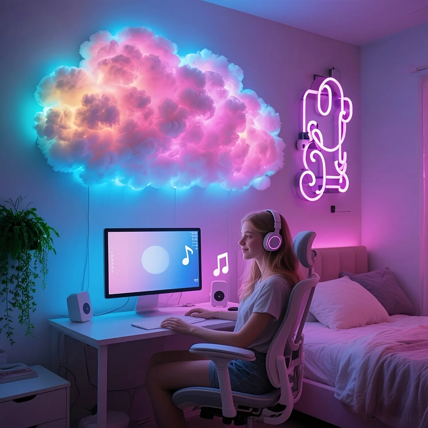 Smart RGB LED 3D Thundercloud Night Light with Music Sync, Smart RGB LED Light Strip for Bedroom, Gaming Room, Party Celebration, USB‑Powered Wall & Ceiling Mounted Dreamy Ambient Lighting, Cloud Light for Bedroom Decor