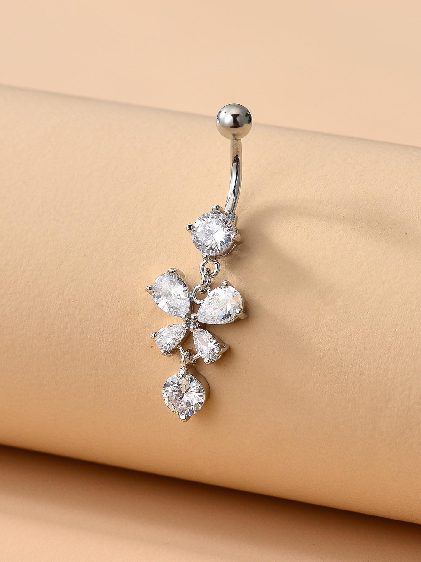 Women's Luxurious Butterfly Pendant Belly Ring, Embedded Artificial Zirconia Piercing Jewelry, Beach Vacation Party Daily Accessory