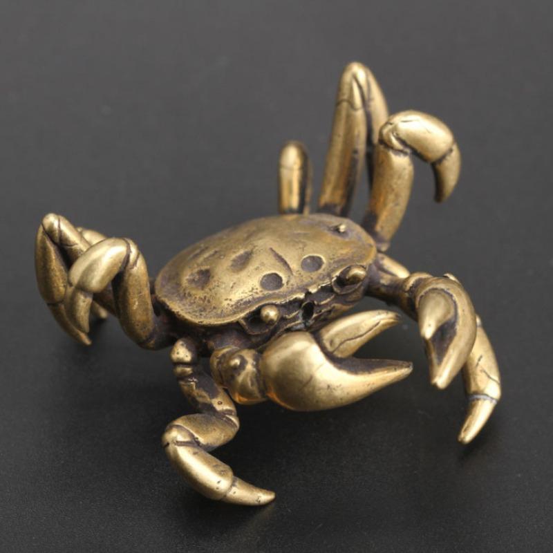 Brass Crab Desktop Ornament Model, Metal 3D Ocean Creature Statue, Decorative Craft Item, Unique Home Decoration Piece