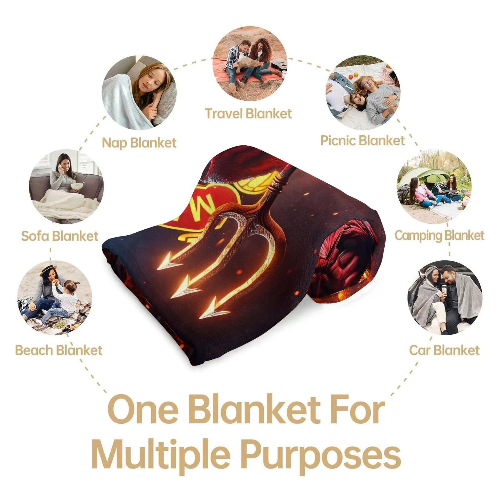 Manchester United Creative Design Football Club Blanket, Ultra-Soft Velvet Texture, Demon Pattern, Multiple Sizes, Ideal Gift for Fans