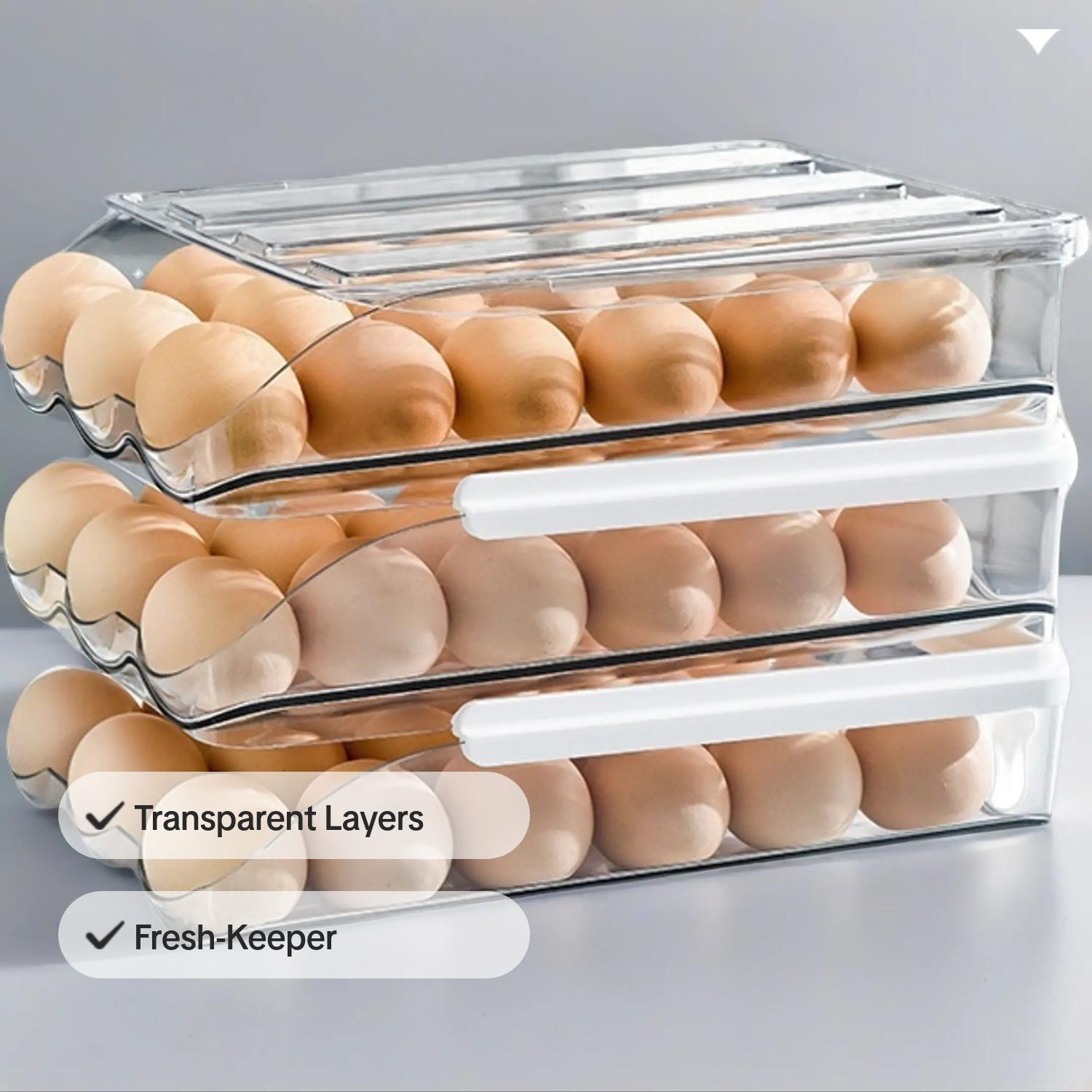 Transparent Multi-Layer Egg Storage Box, Refrigerator Slide-Type Egg Roller, Fresh-Keeper Design, Ideal for Organized Kitchen Use, Refrigerator Egg Organizer