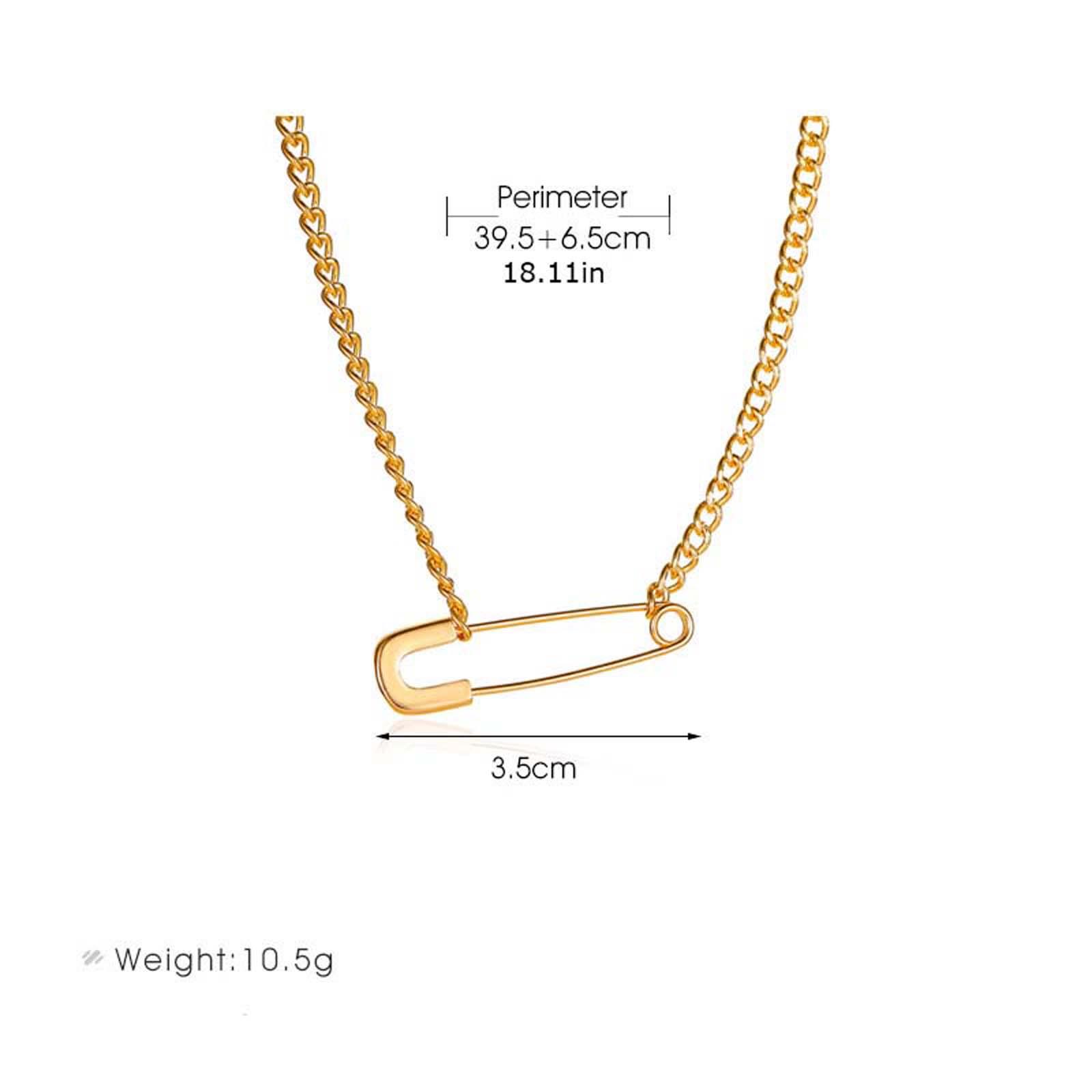 Unisex Paper Clip Shape Artificial Gemstone Alloy Safety Pin Necklace - Modern Edgy Casual Style, 46cm/18.1in Metal Coating Versatile Daily Chain, Women's Adult Jewelry, Couple Birthday Gift