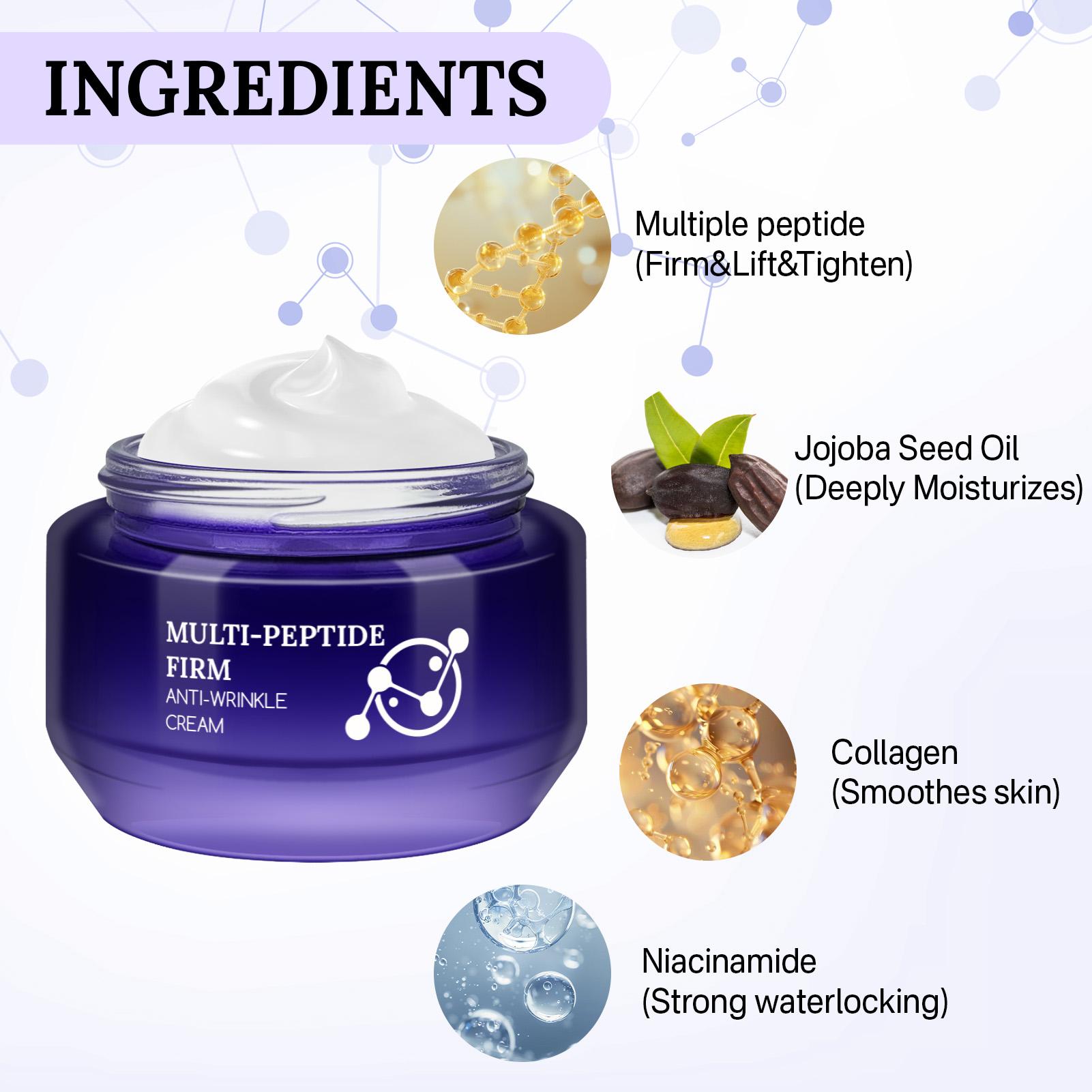 Multi-Peptide Firm Anti-Wrinkle Cream 50g, Gentle Non-Irritating, Adds Collagen Niacinamide Hyaluronic Acid, Long-Lasting Moisture, All Skin Types