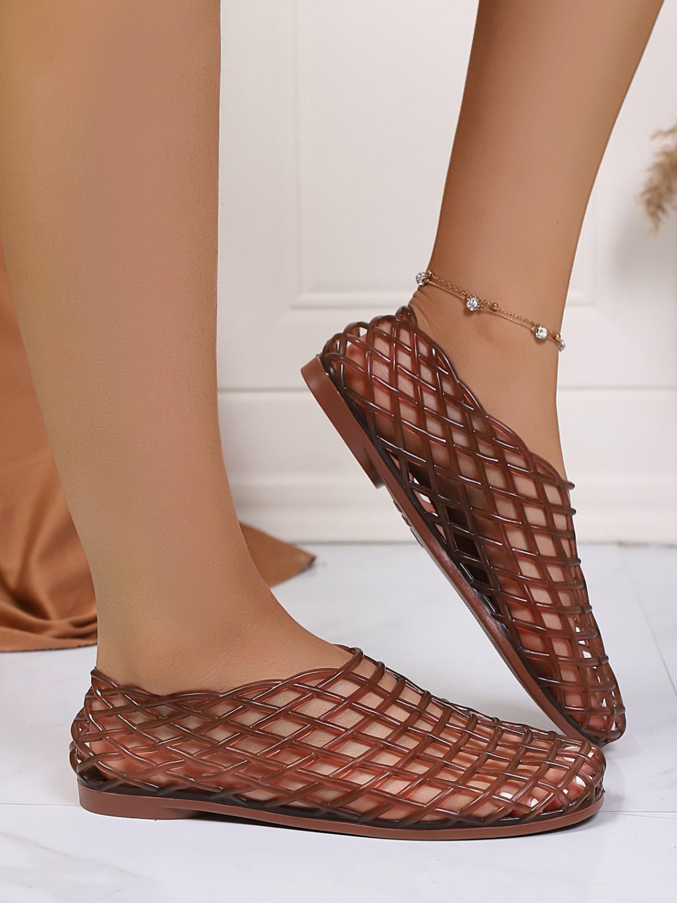 Women's Transparent Hollow Out Jelly Sandals, Elegant Comfortable Ballet Flats, Round Toe, Ideal for Beach and Outdoor Summer Shoes