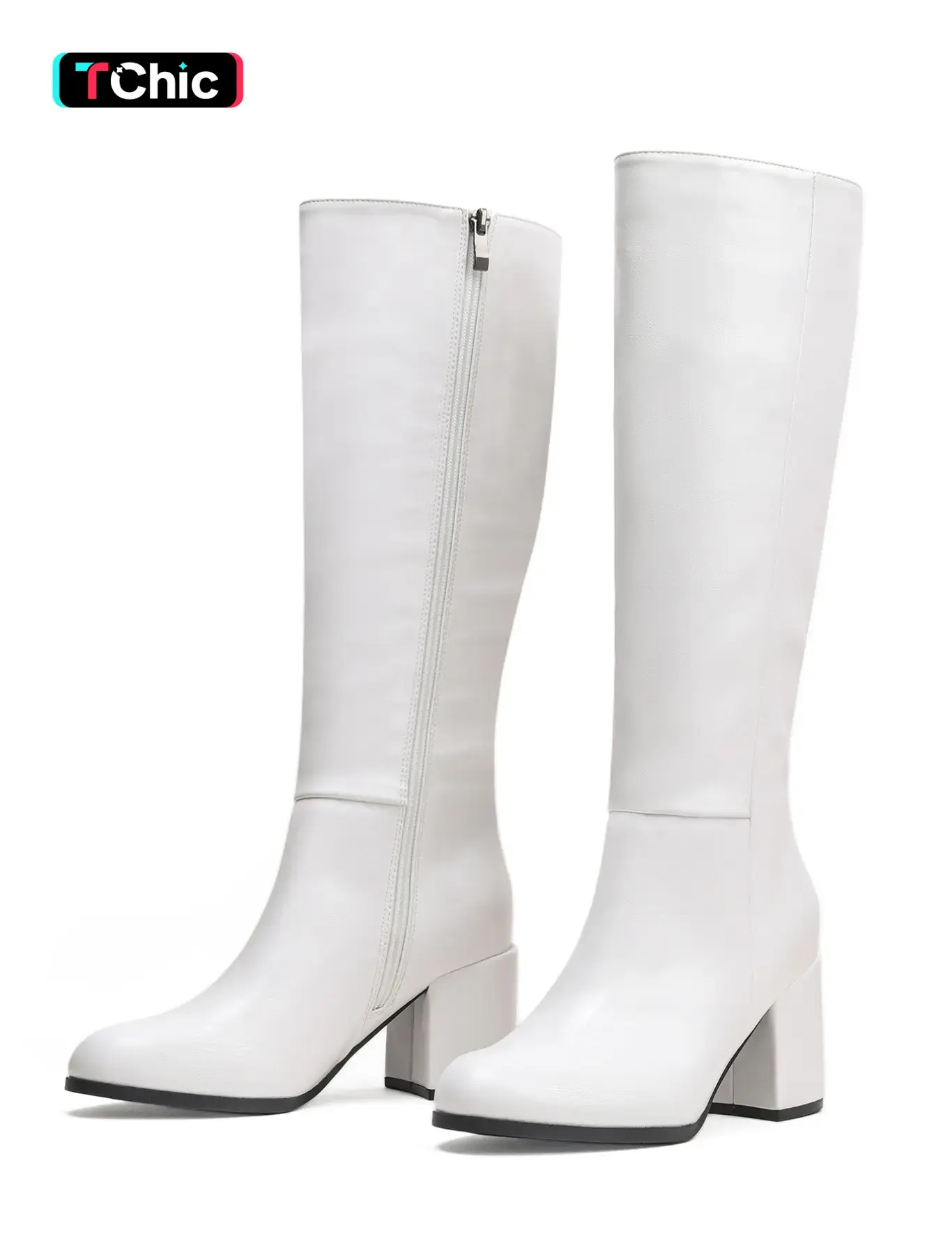 Elevate Your Fashion, Elegant Side Zip Thick Sole Classic High Heel Boots with Zipper, Perfect Winter Warm Shoes, Durable and Stylish, All-Day Comfort, Essential Women's Footwear