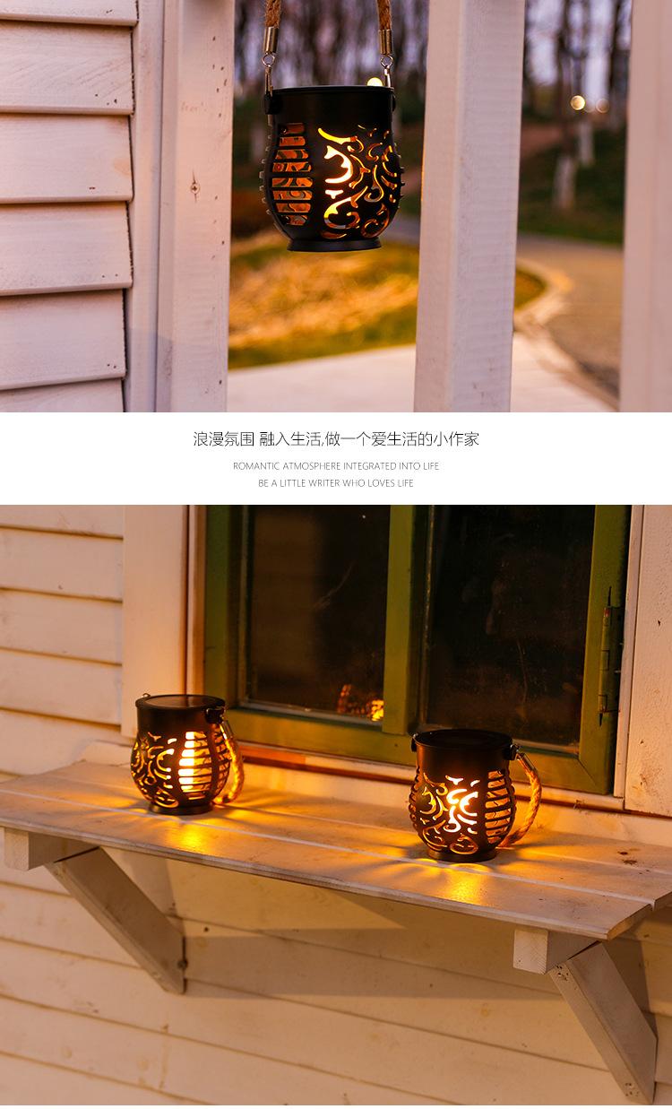New solar-powered simulated flame lantern for outdoor courtyard, rainproof hanging light for garden landscape ambiance decoration, night light