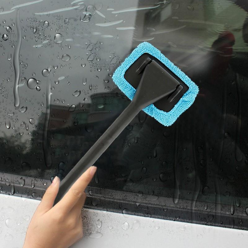 Car Windshield Cleaning Brush, Long Handle Microfiber Rainbrush Cleaner Tool, Deep Window Clean Set with Wiper Slot, 1 Piece + Cloth + 20ML Spray Bottle