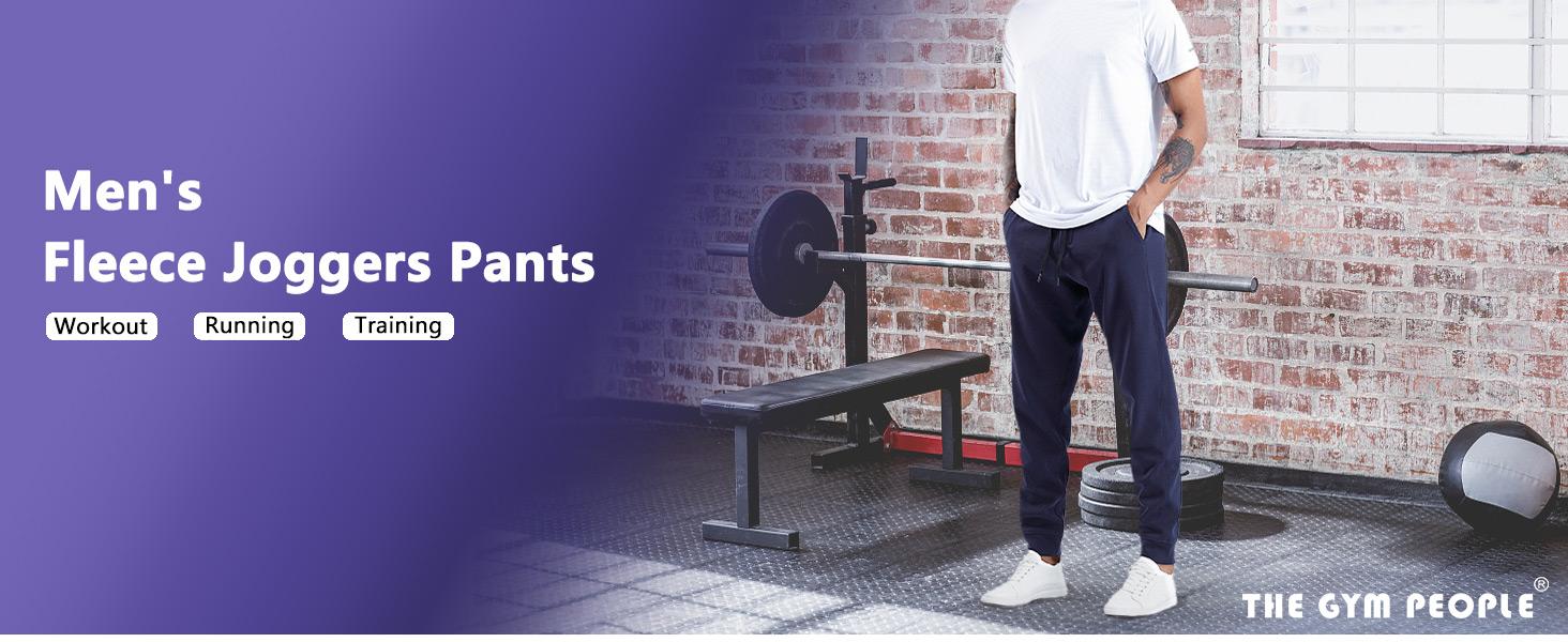 THE GYM PEOPLE Mens' Fleece Joggers Pants with Deep Pockets in Loose-fit Style Fitness Trousers Outfit Plain Menswear