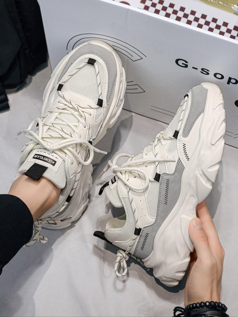 Men's Height Increasing Dad Shoes, Dual Strap Design, Fashionable Casual Sporty Trendy Walking Sneakers, Colorblock Patchwork, Thick Sole, All Seasons Men's Height Increasing Dad Shoes, Dual Strap Design, Fashionable Casual Sporty Trendy Walking Sneakers, Colorblock Patchwork, Thick Sole, All Seasons