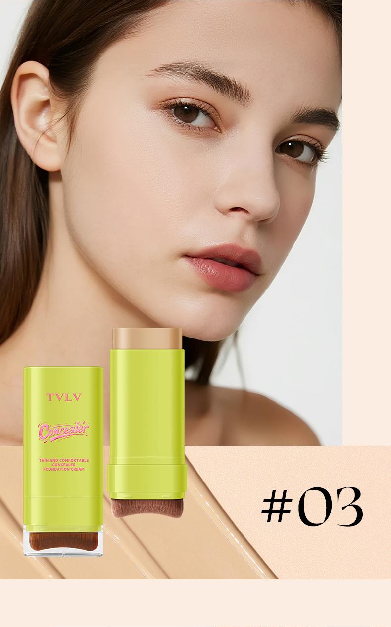 2-in-1 Concealer Foundation Stick with Built-in Brush, Long-Lasting Waterproof Matte Full Coverage, Crease & Sweat-Proof, Compact Portable, Includes Free Makeup Brush, Ideal for Daily & Party Use