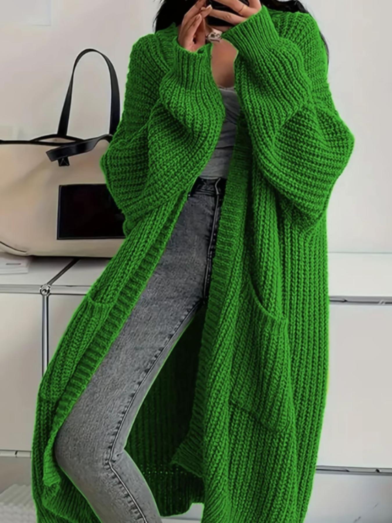 2026 Elegant Long Over Knee Sweater Cardigan For Women, Fall Winter New Casual Loose Thick Knit Coat, Trendy Fashion Outerwear, Knitted Cardigan Tops