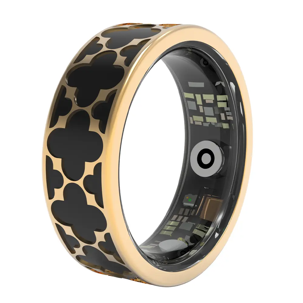 Classic Clover Smart Ring, Wearable Tracker, Suitable for Both Men and Women, 5ATM Waterproof, Activity/Sleep/Temperature Monitoring, Family Care Mode, Compatible with Android and iOS. Black