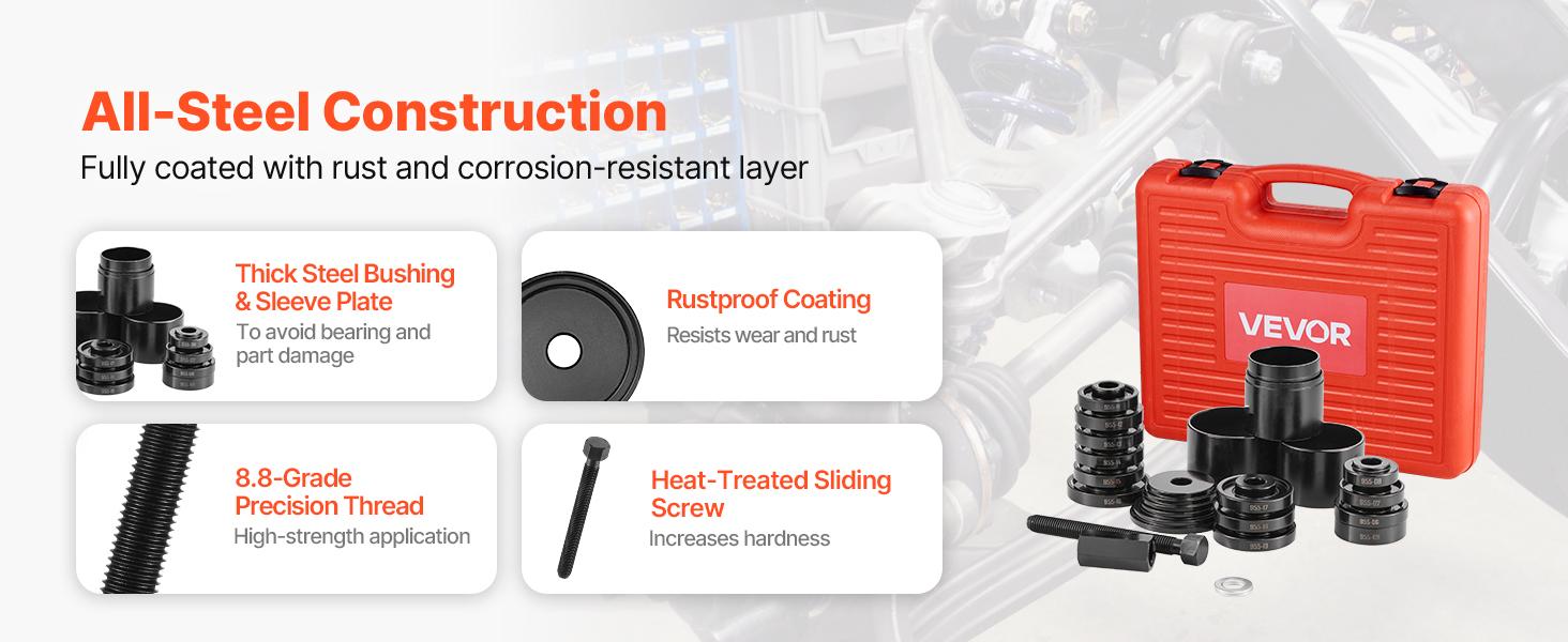 VEVOR Wheel Bearing Press Kit, 23 PCS FWD Bearing Puller Tools, for Front Wheel Drive Bearing Removal and Installation, Wheel Bearing Tool with Sliding Screw, Bushings, Sleeve Plates, Storage Case