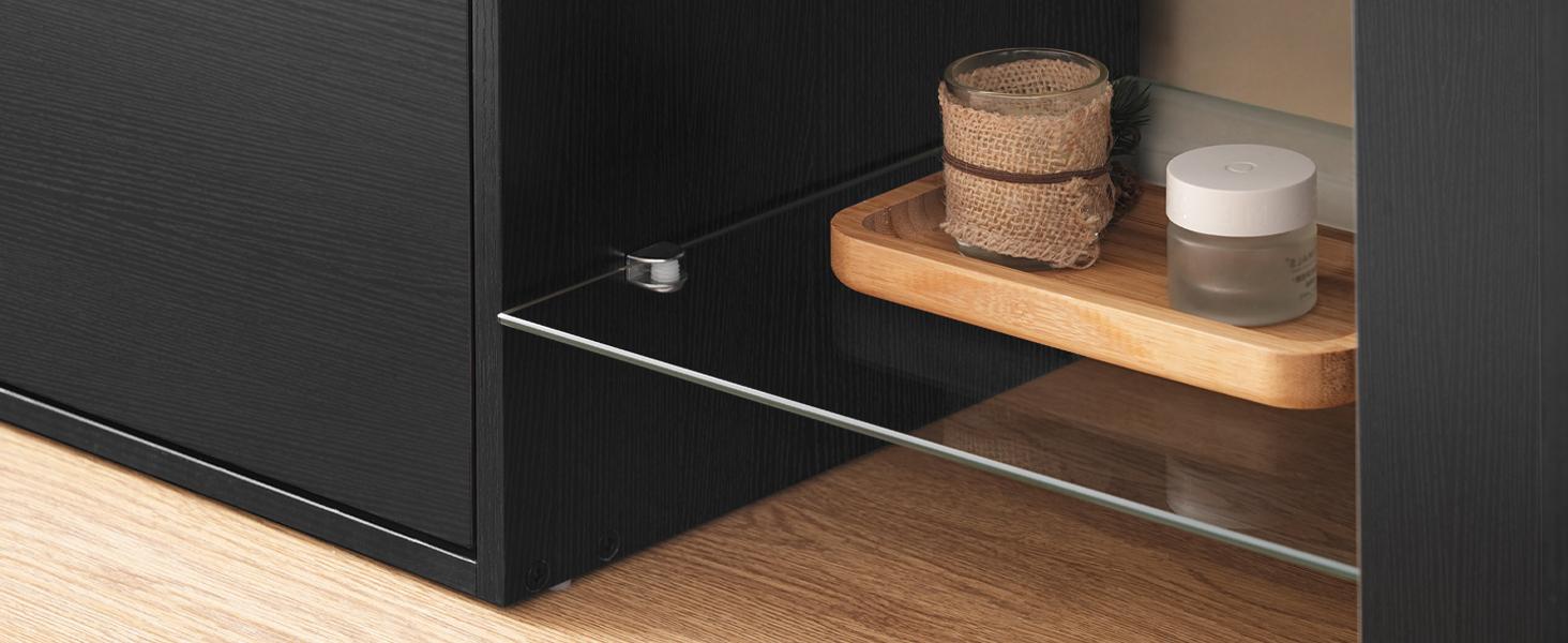 HOOBRO LED Modern Media TV Console Table with Large Drawer, TV Stand with Power Outlets to 65 inch TV, Gaming Entertainment Center with Glass Shelves, for Living Room Bedroom, Black HOOBRO LED Modern Media TV Console Table with Large Drawer, TV Stand with Power Outlets to 65 inch TV, Gaming Entertainment Center with Glass Shelves, for Living Room Bedroom, Black