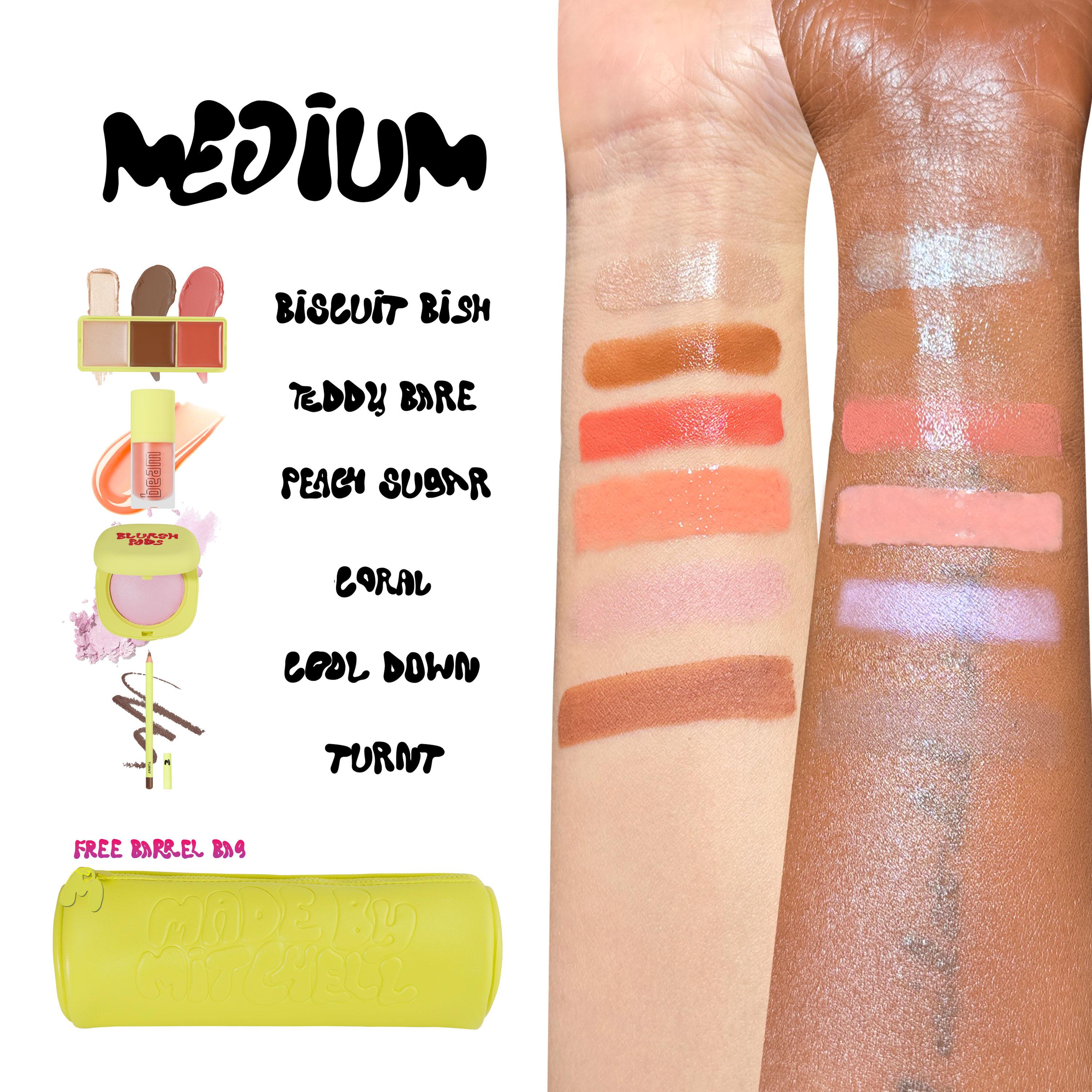 Mitchell Curve Capsule 5-Piece Face & Lip Set, Limited Edition Blush, Lip Gloss, Lip & Brush Makeup Bundle, Perfect Gift for Her