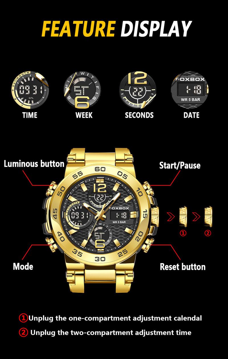FOXBOX Men's Fashion Sport Watch with Waterproof Calendar Outdoor Fun Perfect Fathers Day Gift