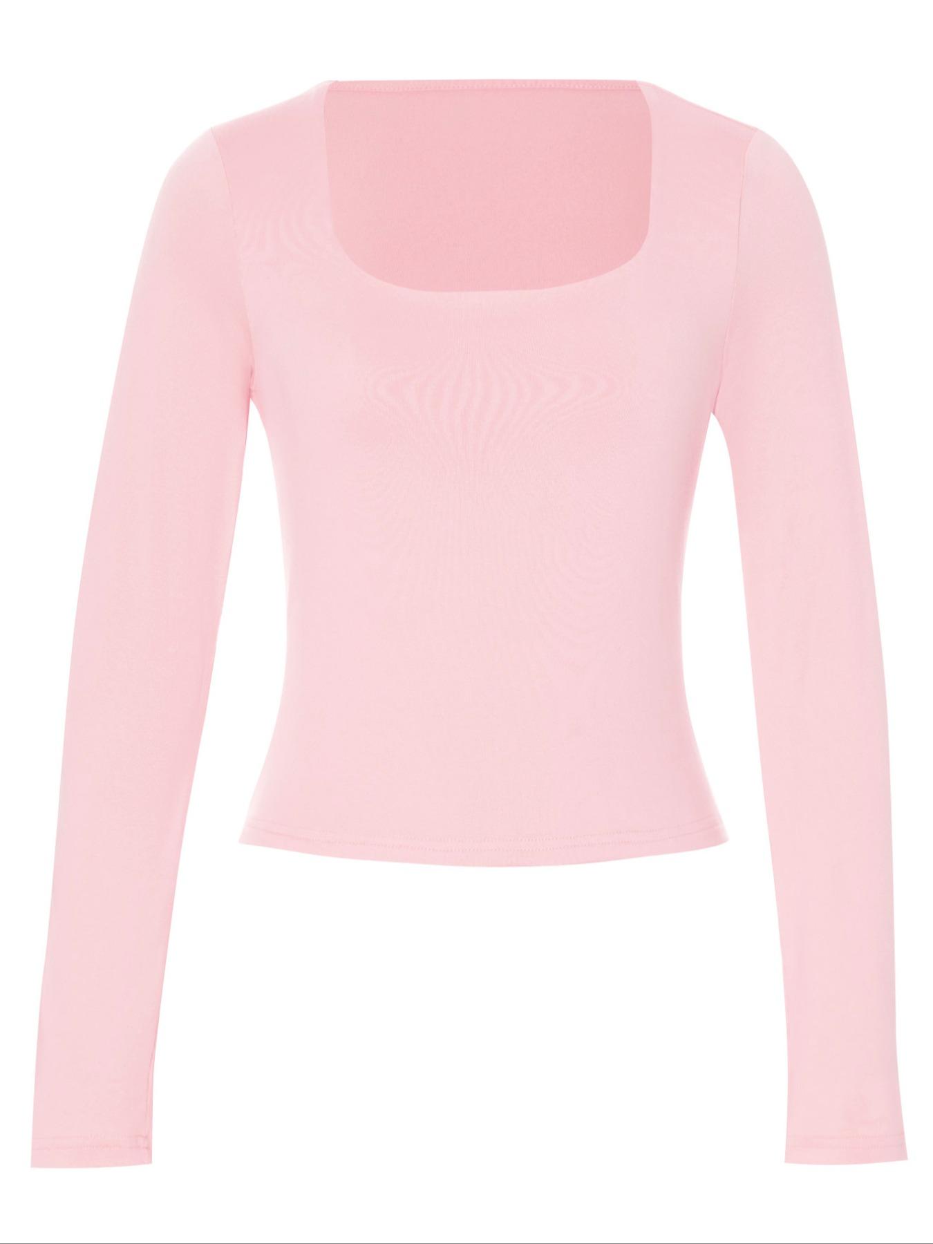 Women's Long Sleeve Square Neck Slim-Fit Breathable Knit T-Shirt, Cute Style, Moderate Fabric Thickness, All Seasons Wear, Comfortable & Stylish Design