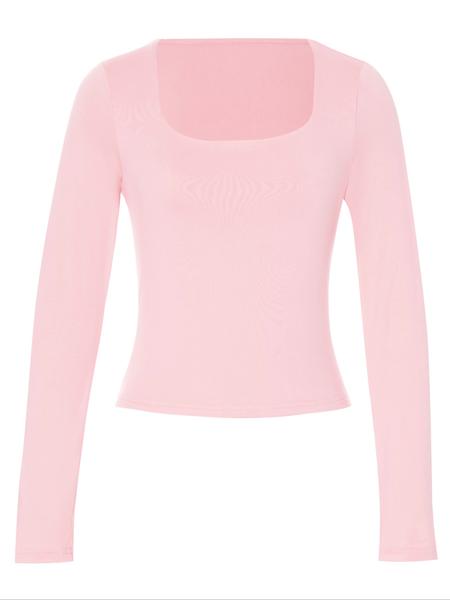 Women's Long Sleeve Square Neck Slim-Fit Breathable T-Shirt, Cute Style, Moderate Fabric Thickness, All Seasons Wear, Comfortable & Stylish Design