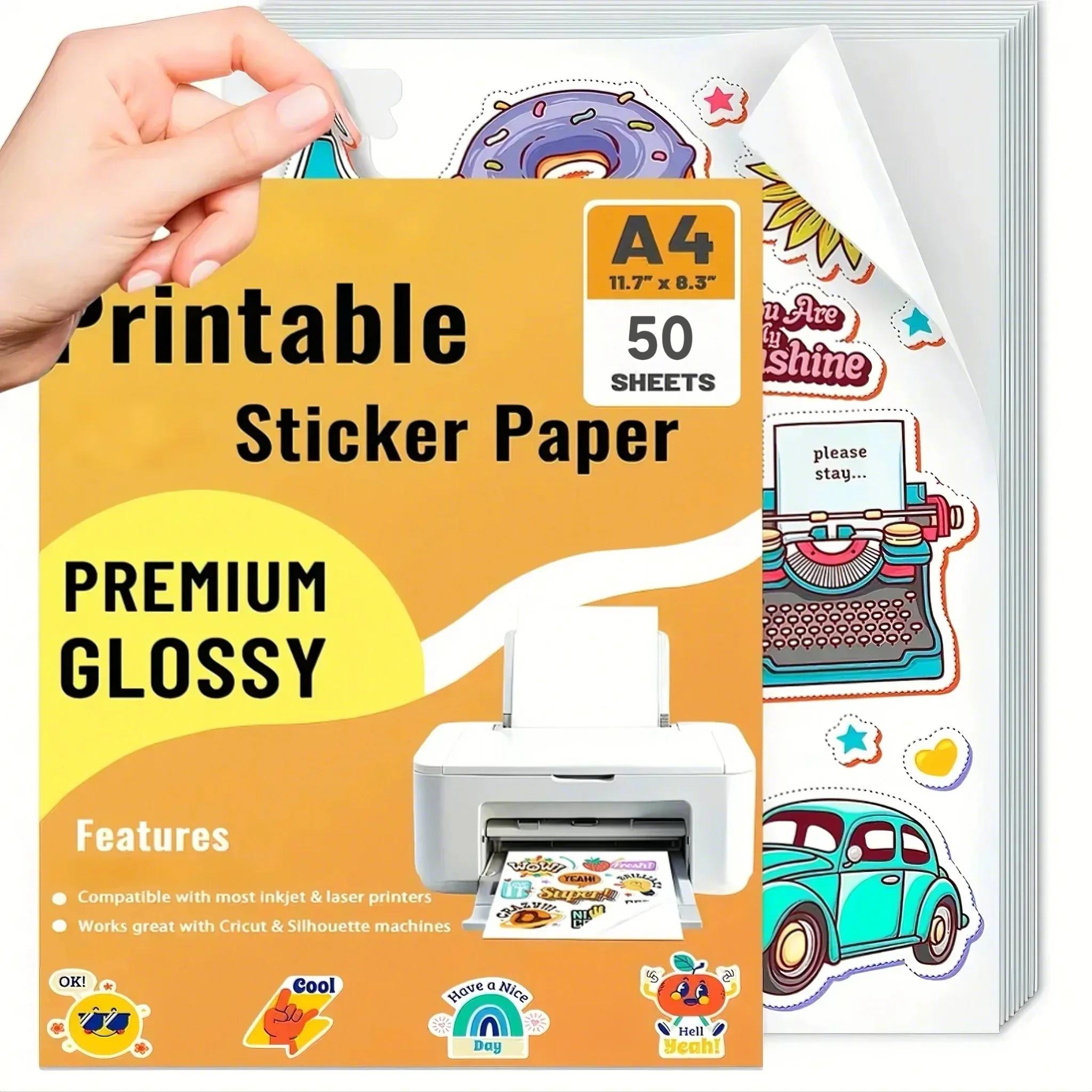 1 Pack 50 Sheets Glossy Self-Adhesive Stickers, Suitable for Inkjet Printers, Fast-Drying, Single Use, Rectangular Shape, DIY Photo Memories, Father's Day Gift