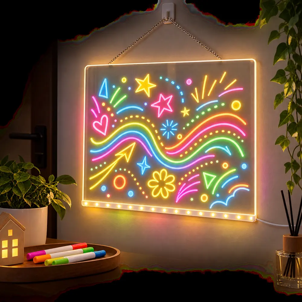 Rechargeable RGB Backlit Acrylic Light Board, Dual Desktop & Wall Mount Panel with Erasable Surface, Includes Markers, Wipes and Reference Sheets, Adjustable Lighting for Workspace Annotation & Ambient Decor