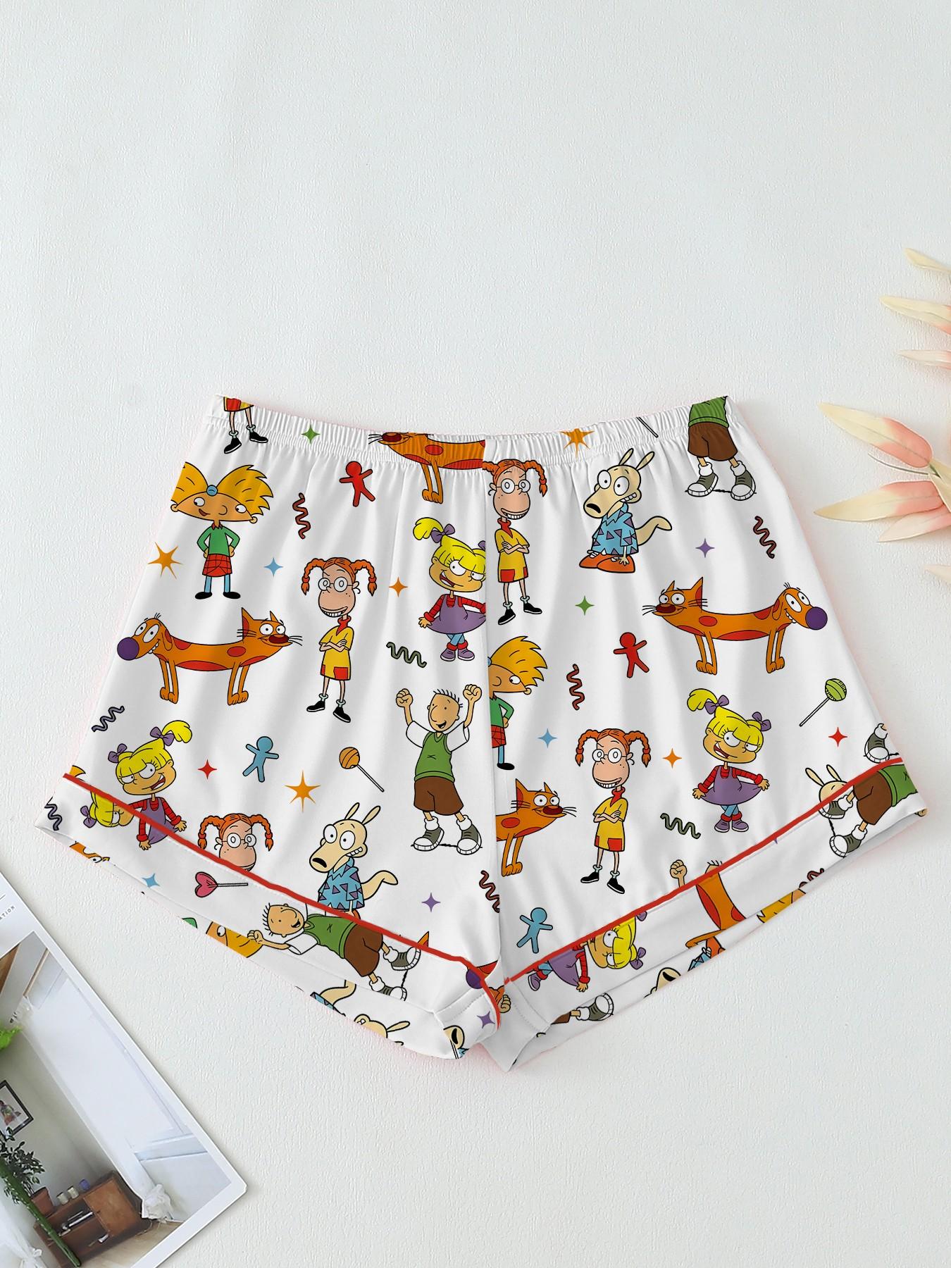 Teen Retro Cartoon Print Pajama Set, Soft Comfortable Short Sleeve Sleepwear, Casual Home Wear, Ideal for Summer, Perfect Gift for Teens