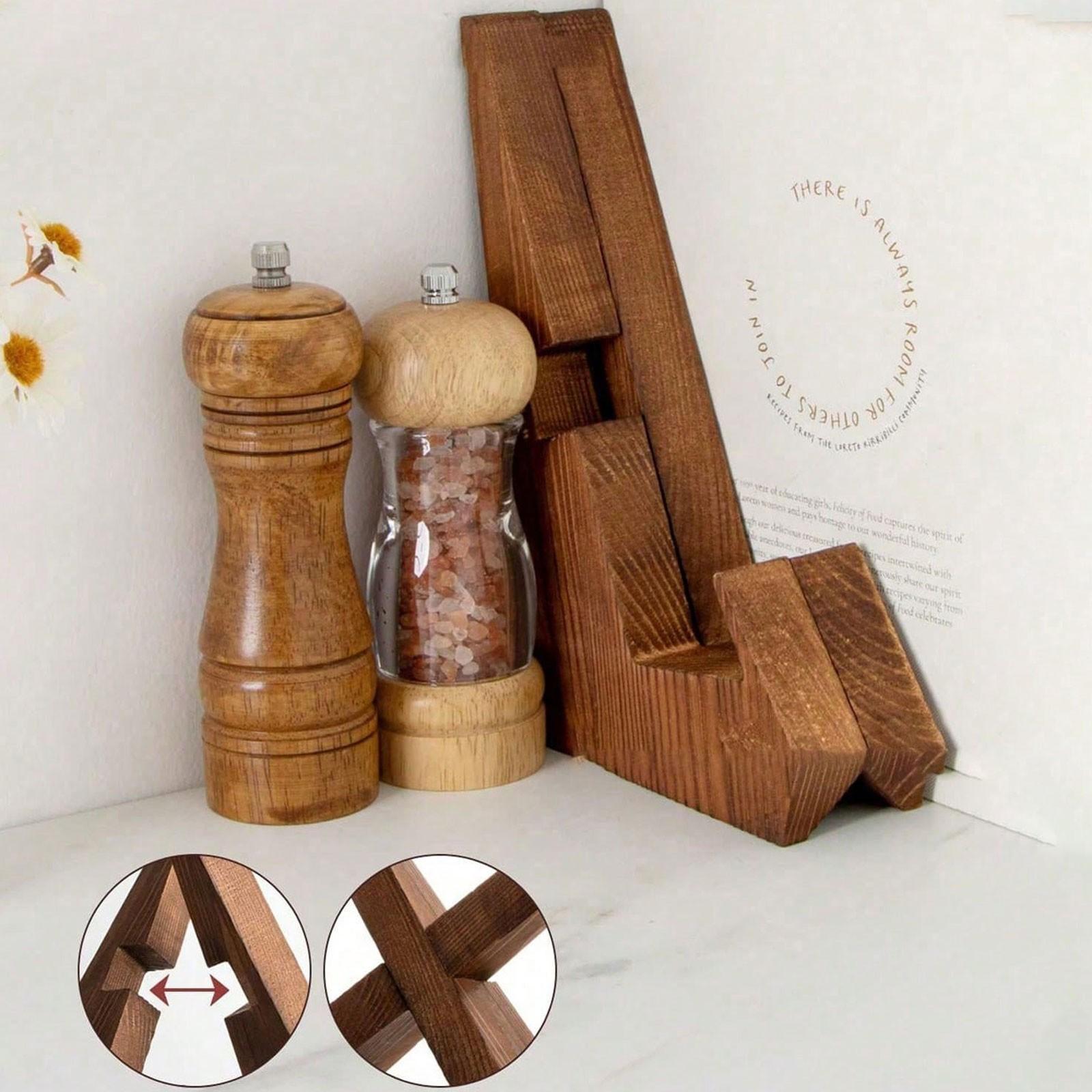 Kitchen Recipe Book Stand, Wooden Recipe Display Rack, Farmhouse Style Hand-Free Reading Recipe Holder, Rustic Cooking Recipe Shelf