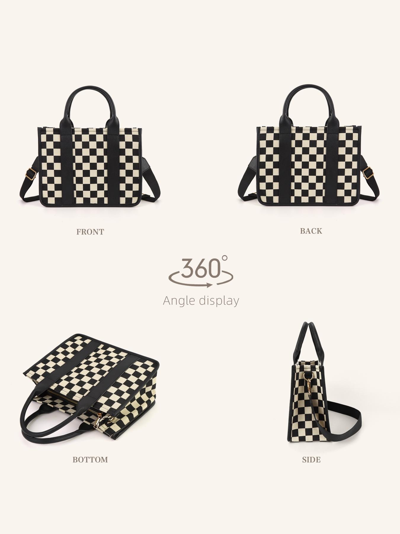 Checkerboard Pattern Tote Bag, Fashionable Canvas Classic Shoulder Bag for Women, Casual Trendy Versatile High-quality Daily Commuting Bag, Girl Fashionable Shopping Bag