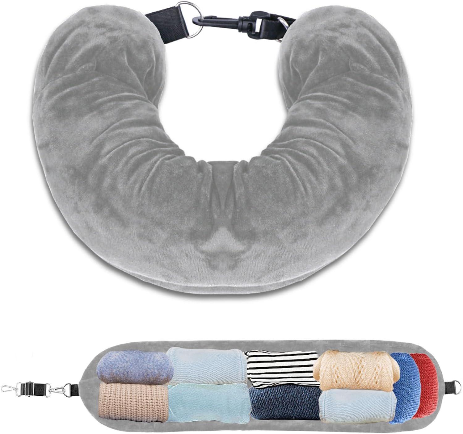 Travel Neck Pillow for Airplane with Fillable Clothing Space, Multi-Functional Plush U-Shaped Travel Pillow, Comfortable Support for Journeys, Travel Neck Cushion