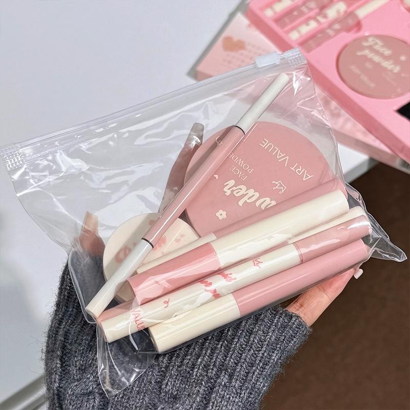 Pink Mist Soft Light Makeup Gift Box Lip Color Powder Blusher Powder Eyebrow Pencil Eyeliner Eye Black Makeup Set Women's Gifts